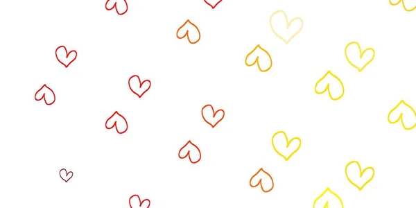 Rojo Claro Textura Vectorial Amarillo Con Corazones Encantadores Diseño Decorativo — Archivo Imágenes Vectoriales