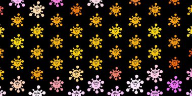 Koyu pembe, üzerinde grip belirtileri olan sarı bir şablon. Basit ve soyut bir şekilde renkli hastalık sembolleri. Sağlık korunması için duvar kağıdı.