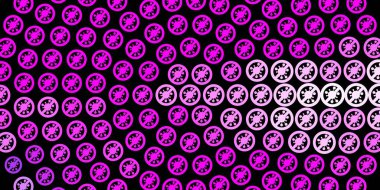 Koyu mor, hastalık sembollü pembe vektör dokusu. Biyolojik değişim şekilli soyut çizimler. Salgın bilgisine karşı basit tasarım.