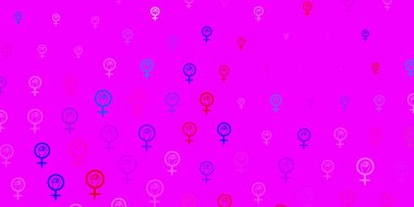 Açık pembe, feminizm unsurlu yeşil vektör deseni. Modern stilde eğilim gösteren renkli feminizm sembolleri. Kadınların gücünü göstermek için en iyi tasarım..