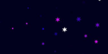 Virüs sembollü açık mor vektör arkaplanı. Enfeksiyon formları ile soyut tarzda basit tasarım. Biyolojik tehlike uyarısı için tasarım.