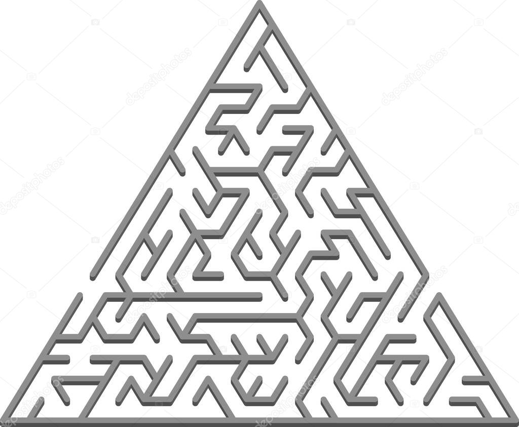 Vector backdrop with a gray triangular 3D maze, labyrinth. Modern illustration with maze on a white backdrop. Concept for books, magazines with complex tasks.