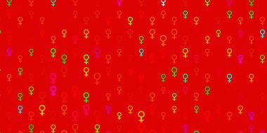 İş kadını işaretleriyle ışık çokrenkli vektör şablonu. Kadın hakları aktivizmiyle soyut tarzda basit bir tasarım. Uluslararası Kadınlar Günü için arkaplan.