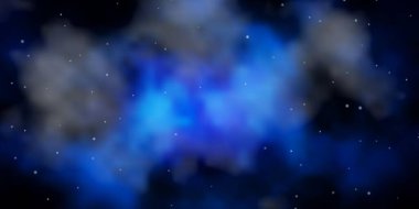 Parlak yıldızlı koyu mavi vektör düzeni. Küçük ve büyük yıldızlı parlak renkli bir illüstrasyon. Yeni yıl ilanı, broşürler için desen.