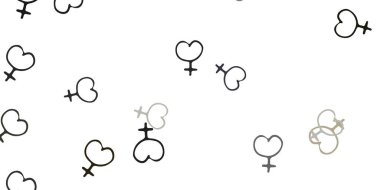 Açık gri vektör şablonu ve iş kadını işaretleri. Modern stilde eğilim gösteren renkli feminizm sembolleri. Uluslararası Kadınlar Günü için arkaplan.