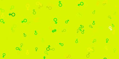 Açık yeşil, kadın hakları sembollü sarı vektör dokusu. Değişken feminizm şekilli renkli bir illüstrasyon. Duvar kağıtları için zarif tasarım.