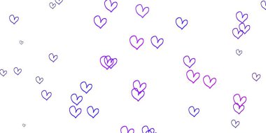 Açık Mor, Pembe vektör arkaplan ve parlak kalpler. Kalpli, karalama tarzında bulanık dekoratif tasarım. Sevgililer Günü ilanı, afişi, afişi için tasarım.