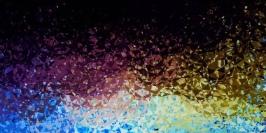 Koyu mavi, üçgen şekilli sarı vektör düzeni. Renkli soyut üçgenli web materyali çizimi. Terfi modelleri.