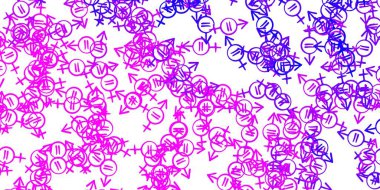 Açık Mor, üzerinde kadın güç sembolleri olan pembe vektör arkaplan. Değişken feminizm şekilli renkli bir illüstrasyon. Uluslararası Kadınlar Günü için Tasarım.