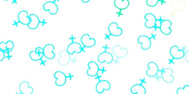 Açık mavi, üzerinde kadın hakları sembolleri olan yeşil vektör dokusu. Değişken feminizm şekilli renkli bir illüstrasyon. Duvar kağıtları için zarif tasarım.