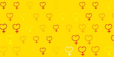 Feminizm elementleriyle açık turuncu vektör deseni. Kadın hakları aktivizmiyle soyut tarzda basit bir tasarım. Uluslararası Kadınlar Günü için arkaplan.