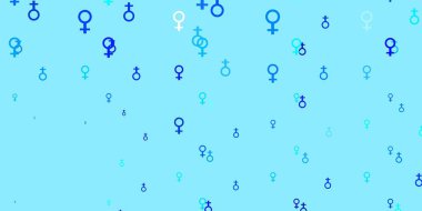 İş kadını işaretli hafif BLUE vektör şablonu. Modern stilde eğilim gösteren renkli feminizm sembolleri. Kadınların gücünü göstermek için en iyi tasarım..