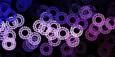 Virüs sembollü koyu mor vektör arkaplanı. Enfeksiyon formları ile soyut tarzda basit tasarım. Sağlık korunması için duvar kağıdı.