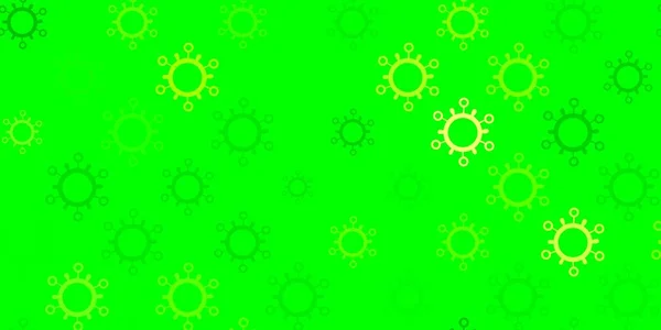 Fondo Vectorial Amarillo Verde Claro Con Símbolos Covid Coloridos Símbolos — Archivo Imágenes Vectoriales