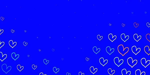 Ljusblå Gul Vektor Bakgrund Med Lysande Hjärtan Illustration Med Tecken — Stock vektor