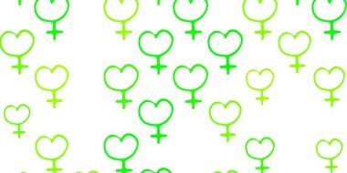 Açık yeşil, feminizm unsurlu sarı vektör deseni. Kadınların güç ve güç göstergelerini gösteren bir ilüzyon. Web siteniz için basit tasarım.