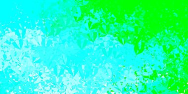 Açık mavi, üçgen şekilli yeşil vektör şablonu. Üçgen şekilleri soyut bir şekilde renk değişimine sahiptir. Terfi modelleri.