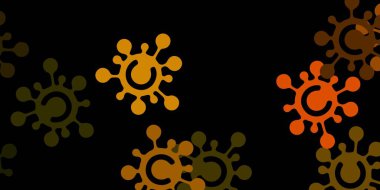 Koyu yeşil, koronavirüs elementli sarı vektör deseni. Biyolojik değişim şekilli soyut çizimler. Biyolojik tehlike uyarısı için tasarım.