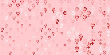 Feminizm elementleriyle açık turuncu vektör deseni. Kadın hakları aktivizmiyle soyut tarzda basit bir tasarım. Uluslararası Kadınlar Günü için arkaplan.