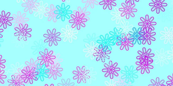 Hellrosa Blaue Vektor Doodle Vorlage Mit Blumen Einfache Farbige Illustration — Stockvektor