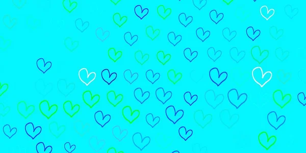 Azul Claro Padrão Vetor Verde Com Corações Coloridos Ilustração Com —  Vetores de Stock