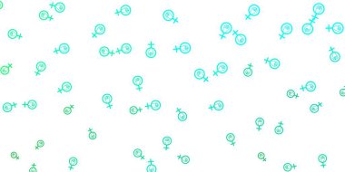 Kadın sembollü açık yeşil vektör arka planı. Modern stilde eğilim gösteren renkli feminizm sembolleri. Duvar kağıtları için zarif tasarım.