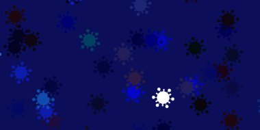 Açık mavi, hastalık sembollü kırmızı vektör dokusu. Dekoratif tarzında renkli işaretleri olan akıllı illüstrasyon. Biyolojik tehlike uyarısı için tasarım.