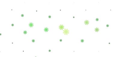 Açık yeşil, çiçekli sarı vektör karalama deseni. Basit arka planda rengarenk soyut çiçekler. Bahar partileri için renkli desen.