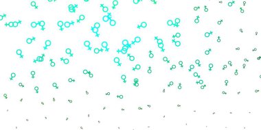 Feminizm elementleriyle açık yeşil vektör deseni. Modern stilde eğilim gösteren renkli feminizm sembolleri. Web siteniz için basit tasarım.