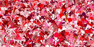 Açık pembe, üçgenli kırmızı vektör arkaplan. Renkli üçgenler aralığıyla soyut bir illüstrasyon. Duvar kağıtlarınız için tasarım.