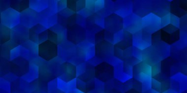 Renkli altıgenli açık mavi vektör deseni. Bulanık yüzeyde renkli altıgenlerin çizimi. Reklamlar, broşürler için desen.