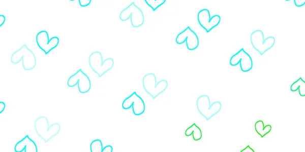 Ανοιχτό Μπλε Πράσινο Διάνυσμα Πρότυπο Doodle Καρδιές Glitter Αφηρημένη Εικόνα — Διανυσματικό Αρχείο