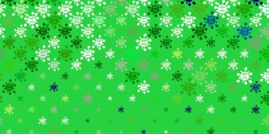 Virüs sembollü açık yeşil vektör arkaplanı. Dekoratif tarzında renkli işaretleri olan akıllı illüstrasyon. Salgın bilgisine karşı basit tasarım.