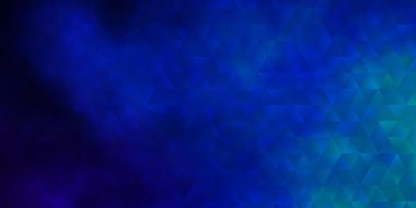 Koyu mavi üçgenli vektör arkaplanı. Soyut arkaplanda renkli eğimli üçgenler. Reklamlar için desen.