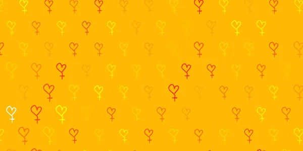 Světle Oranžová Vektorová Textura Symboly Práv Žen Ilustrace Známkami Ženské — Stockový vektor