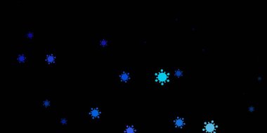 Koyu pembe, mavi vektör desenli ve koronavirüs elementli. Biyolojik değişim şekilli soyut çizimler. Karantina olayları için en iyi tasarım.