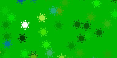 Açık mavi, hastalık sembollü sarı vektör dokusu. Değişik tıbbi şekillere sahip renkli soyut çizimler. Biyolojik tehlike uyarısı için tasarım.