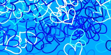 Renkli kalpleri olan açık mavi vektör deseni. Sevgililer günü için aşk konseptinde kalplerin olduğu bir ilüzyon. Yıldönümü reklamın için tasarım.