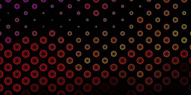 Din sembollü koyu kırmızı, sarı vektör dokusu. Renkli mistik semboller. Antik tarzda bir eğilim var. Gizemli, mistik tasarımlar için arkaplan.