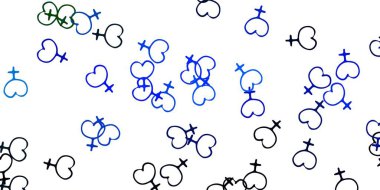 Açık mavi, üzerinde iş kadını işaretleri olan yeşil vektör şablonu. Kadınların güç ve güç göstergelerini gösteren bir ilüzyon. Kadınların gücünü göstermek için en iyi tasarım..