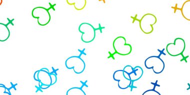 Açık mavi, üzerinde kadın güç sembolleri olan sarı vektör arkaplan. Değişken feminizm şekilli renkli bir illüstrasyon. Kadınların gücünü göstermek için en iyi tasarım..