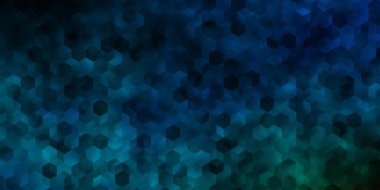 Açık mavi, altıgen şekilli kırmızı vektör düzeni. Bulanık yüzeyde renkli altıgenlerin çizimi. Reklamınız için bir kalıp, kitapçıklar.