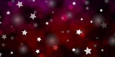 Koyu pembe, sarı vektör desenli daireler, yıldızlar.