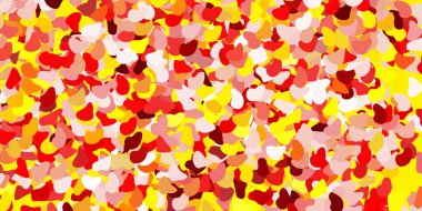 Açık kırmızı, Memphis şekilli sarı vektör dokusu. Basit gradyan şekilli renkli bir çizim. Reklamlarınız için modern tasarım.