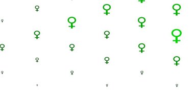 Kadın sembollü açık yeşil vektör arka planı. Modern stilde eğilim gösteren renkli feminizm sembolleri. Web tasarımcılarınız için örnek.