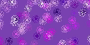 Açık mor, pembe vektör çiçekli doğal fon. Basit arka planda rengarenk soyut çiçekler. Bahar partileri için renkli desen.