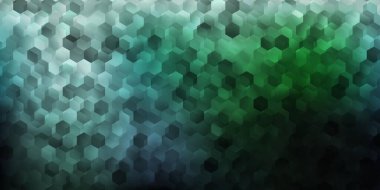 Açık mavi, renkli altıgenli yeşil vektör dokusu. Altıgen tarzda, gradyan ile modern soyut çizim. Web sitesi posteri, afiş tasarımı.