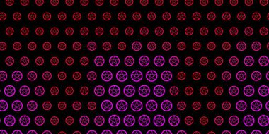 Koyu mor, ezoterik işaretli pembe vektör şablonu. Renkli mistik semboller. Antik tarzda bir eğilim var. Doğaüstü tasvirler için basit tasarım.