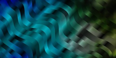 Eğrili koyu mavi vektör deseni. Rengarenk çizgileri ve şekilleri olan parlak bir örnek. İş tanıtımınız için tasarım.