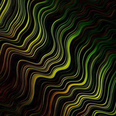 Koyu yeşil, bükülmüş çizgileri olan sarı vektör arkaplan. Eğri çizgileri olan renkli çizimler. Posterleriniz ve afişleriniz için en iyi tasarım.